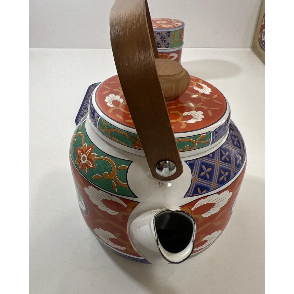 Tea Set 3piece tea set From Japan, Hand Painted,‎ Porcelain Enamel Wood Handle